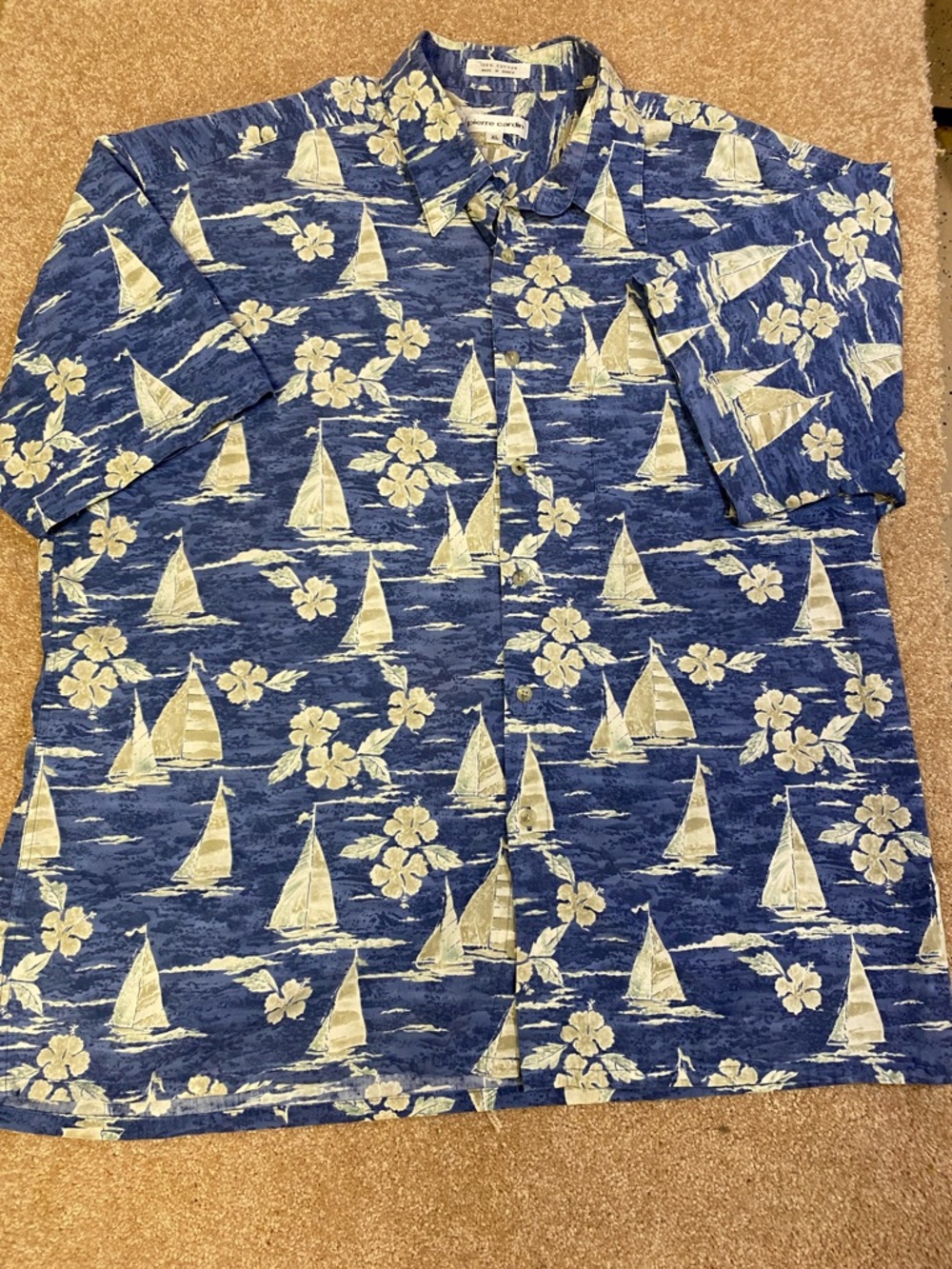 Pierre Cardin Blue and Cream Tropical Print Shirt